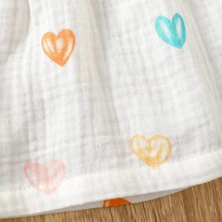 Vestido de Bebê Corações Coloridos com Laço e Chapéu
