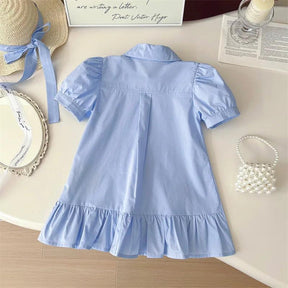 Vestido de Bebê Xadrez Azul com Aplique de Coelhinho