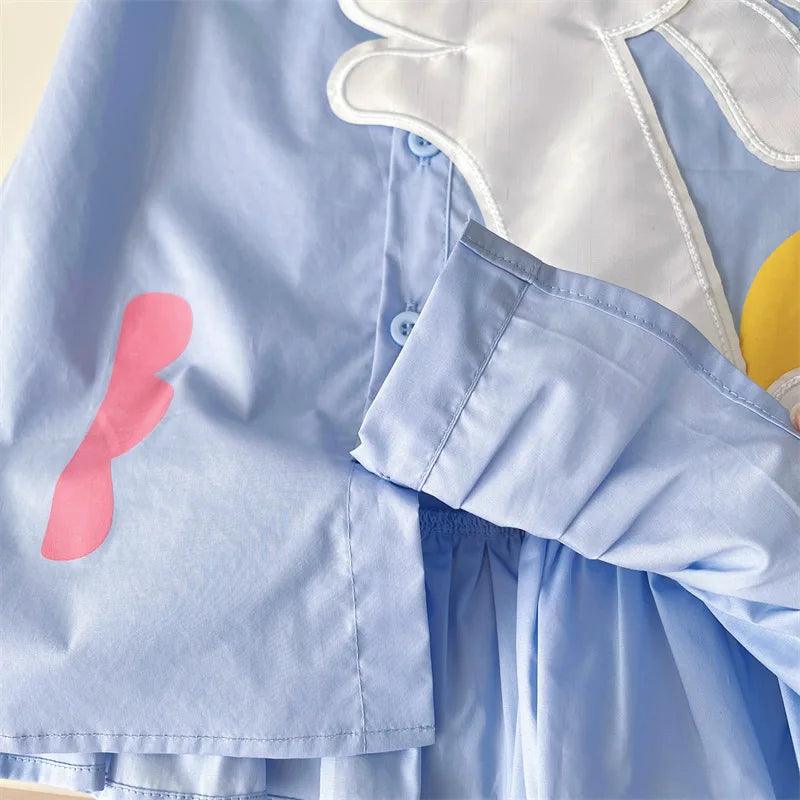 Vestido de Bebê Xadrez Azul com Aplique de Coelhinho
