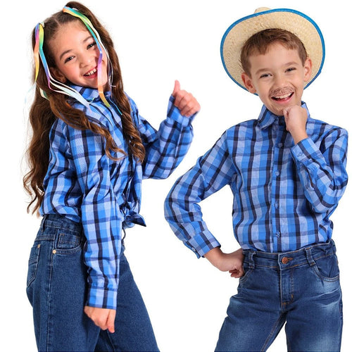 Camisa Festa Junina Xadrez AZUL Quadrilha - COUNTRY