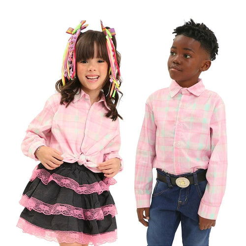 Camisa Festa Junina Xadrez ROSA Quadrilha - COUNTRY