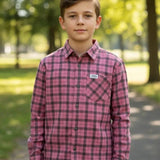 Camisa Xadrez Flanelada Menino Infantil Manga Longa Rosa
