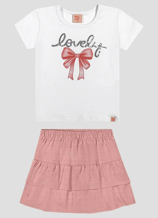 Conjunto Blusa Cotton e Saia Stripe Branco