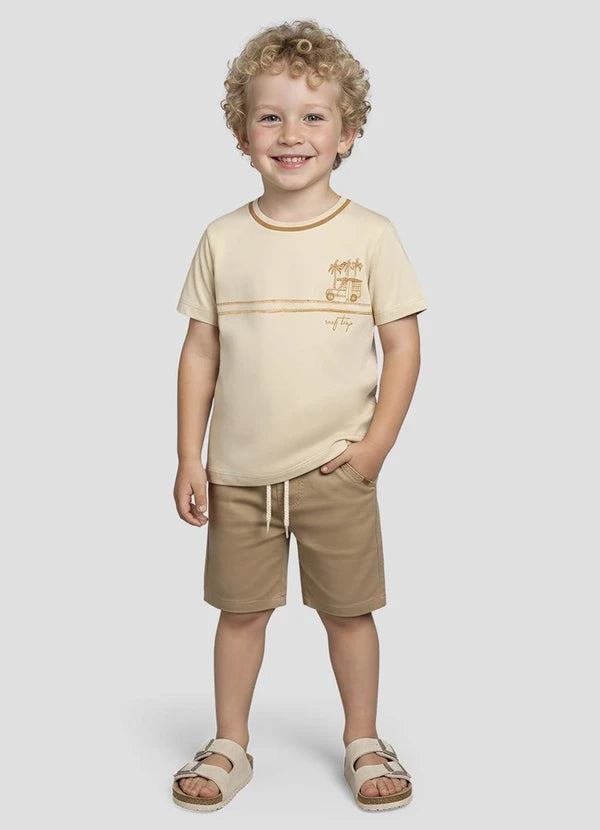 Conjunto Camiseta e Bermuda Sarja Light Bege