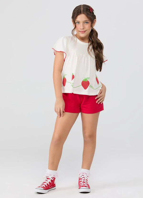 Conjunto de Verão Babado e Morangos Branco
