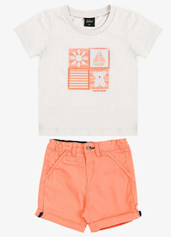 Conjunto Infantil Camiseta com Bermuda  Branco