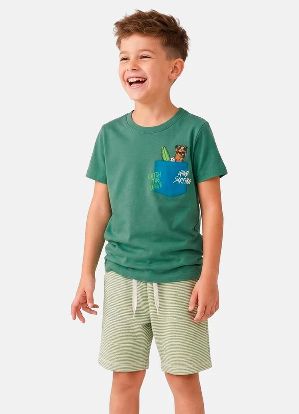 Conjunto Menino Verão Dino Surfing Verde