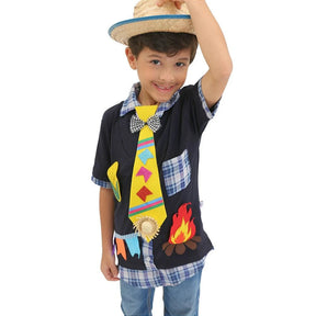 Camisa Infantil Festa Junina - Gravata, Fogueira e Bandeirinhas