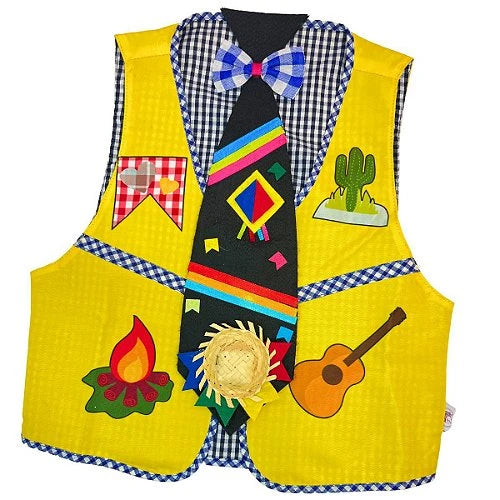 Camisa Infantil Festa Junina - Gravata, Fogueira e Bandeirinhas