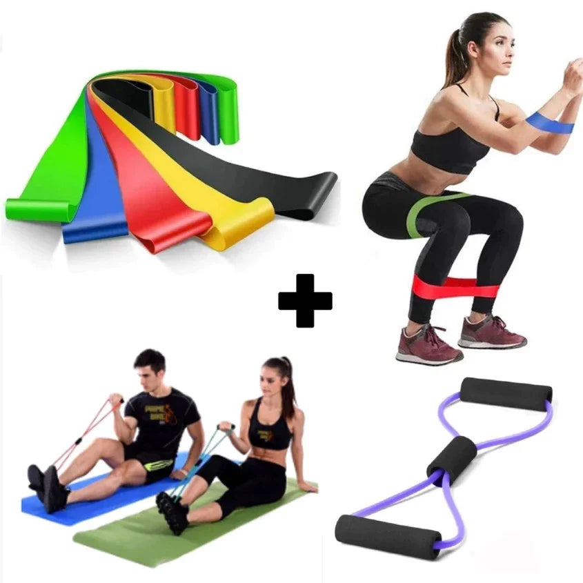 Kit 5 Elástico de Treino Mini Band + Elástico Tensão Extensor