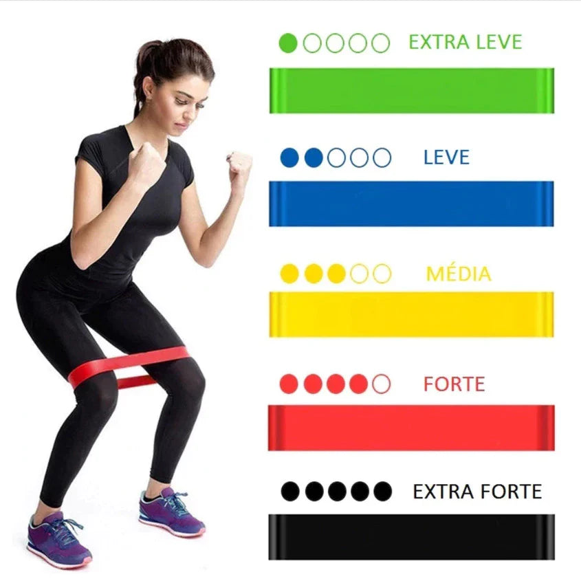 Kit 5 Elástico de Treino Mini Band + Elástico Tensão Extensor