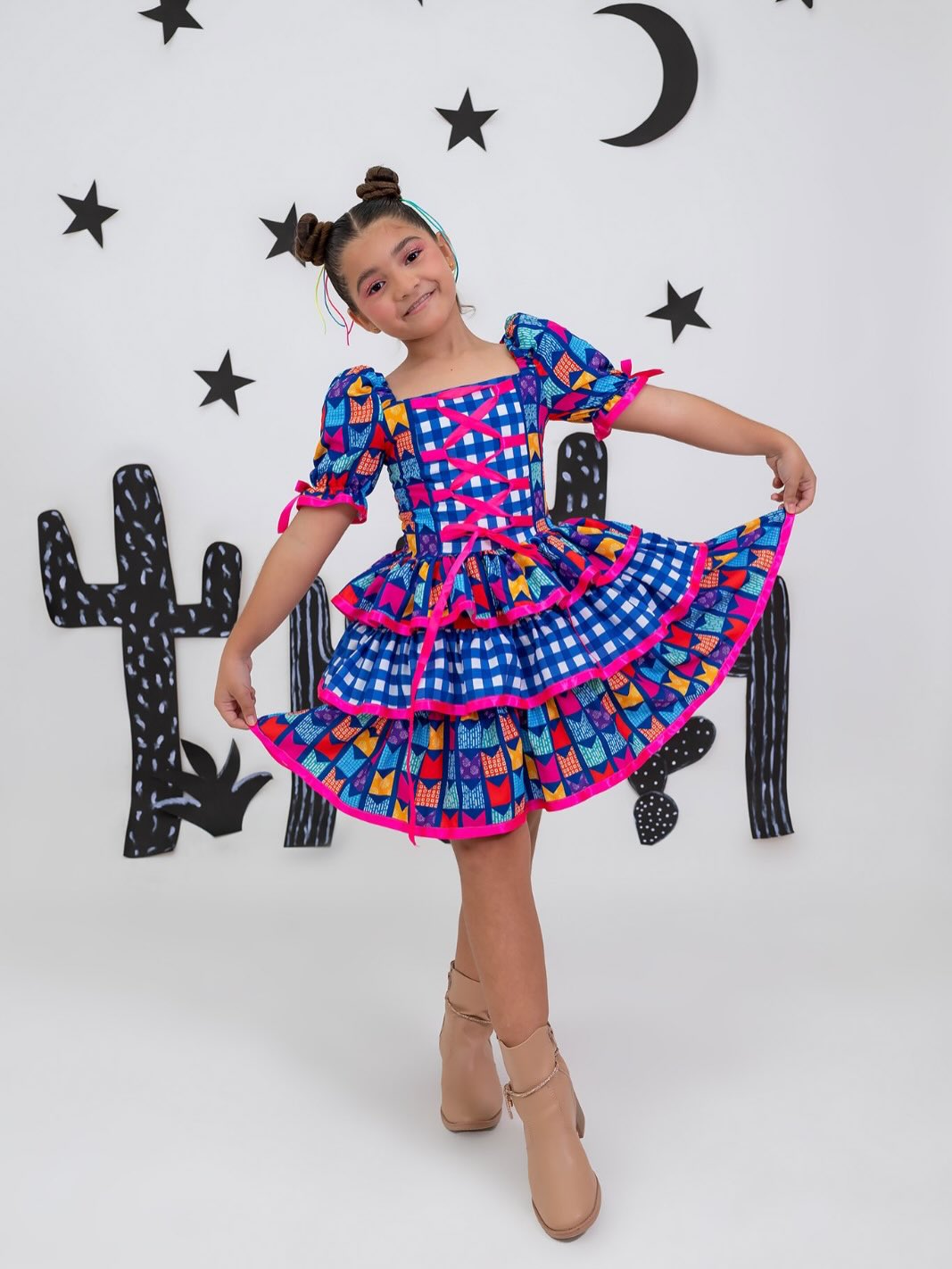 Vestido de Festa Junina - Azul Bandeirinhas