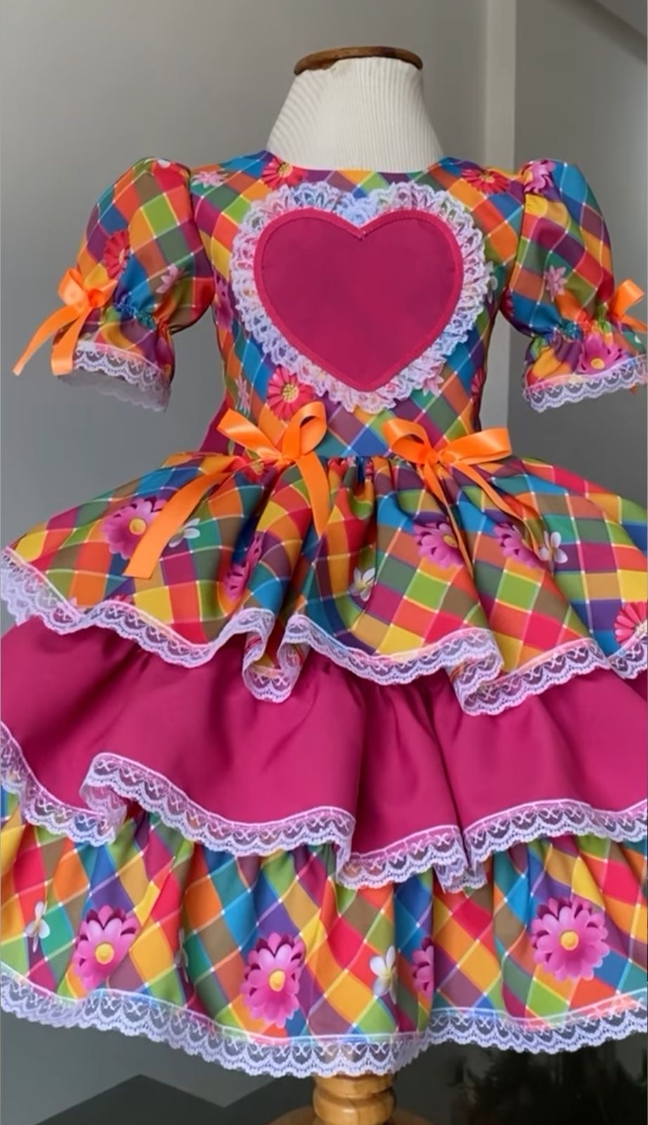 Vestido de Festa Junina - Color Xadrez Com Rosa