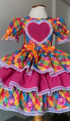 Vestido de Festa Junina - Color Xadrez Com Rosa