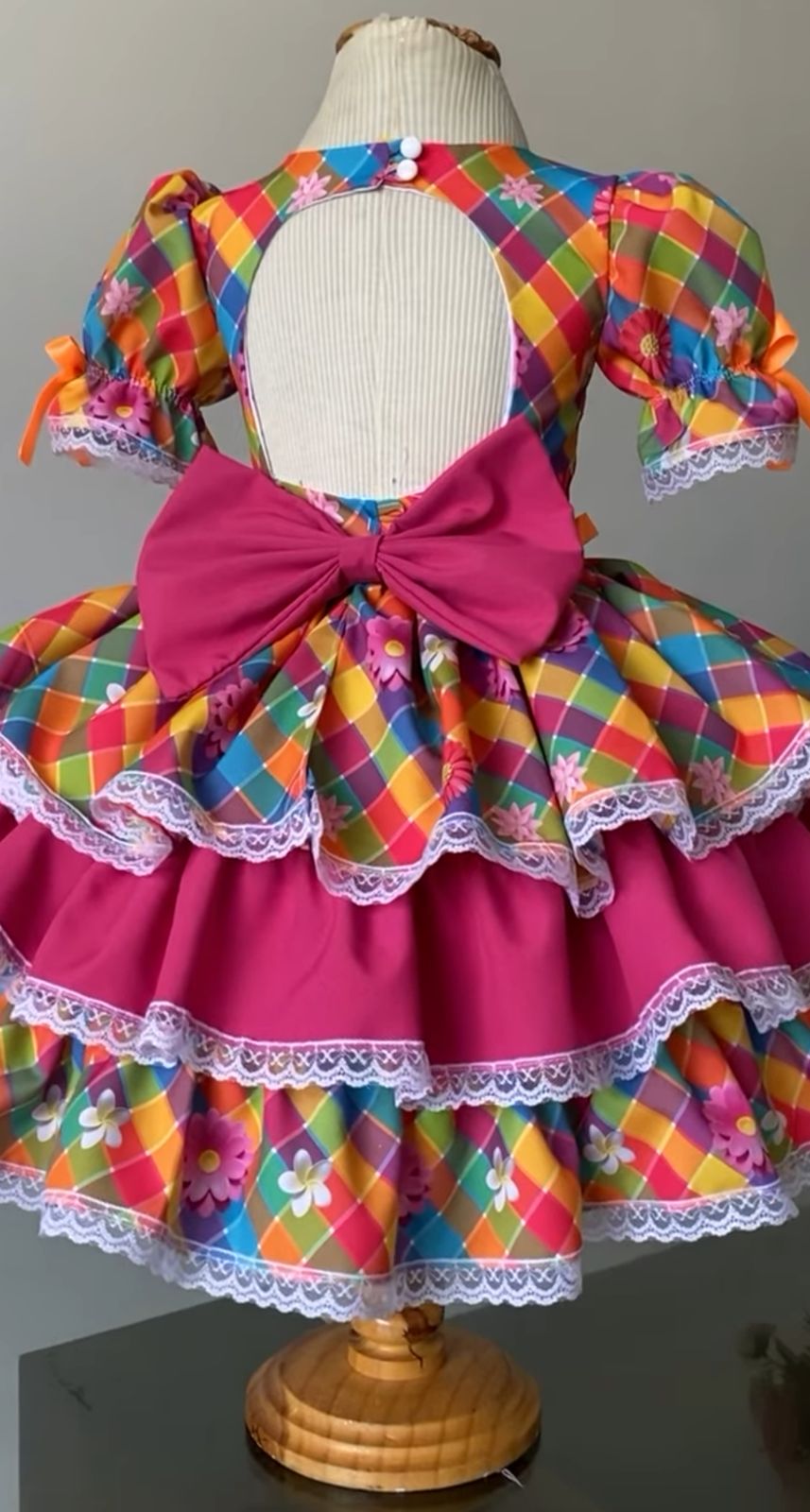 Vestido de Festa Junina - Color Xadrez Com Rosa