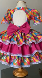 Vestido de Festa Junina - Color Xadrez Com Rosa