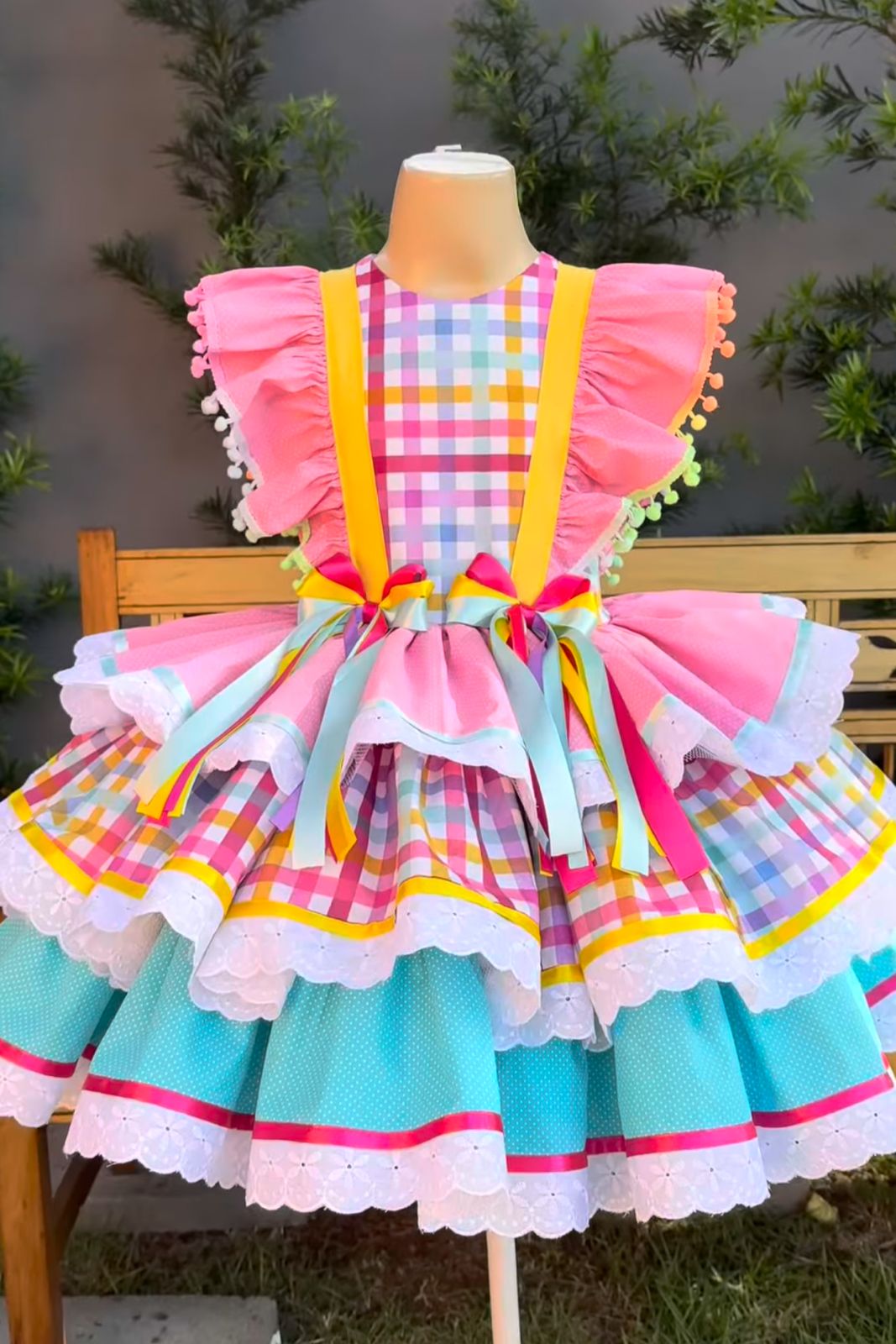 Vestido de Festa Junina - Rosa e Azul Color