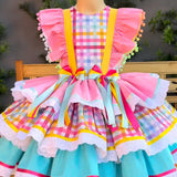 Vestido de Festa Junina - Rosa e Azul Color