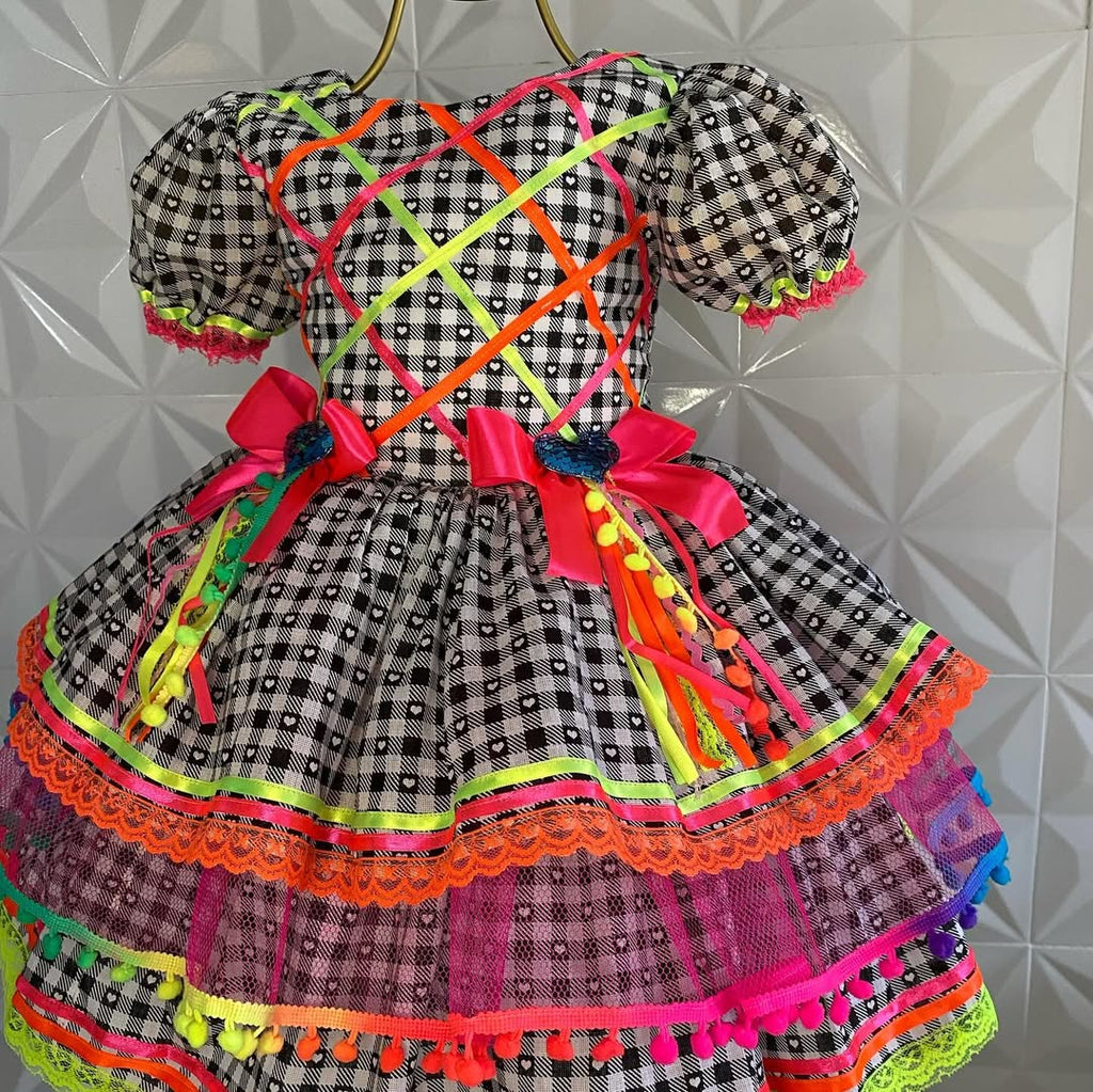 Vestido de Festa Junina - Xadrez c/ Corações