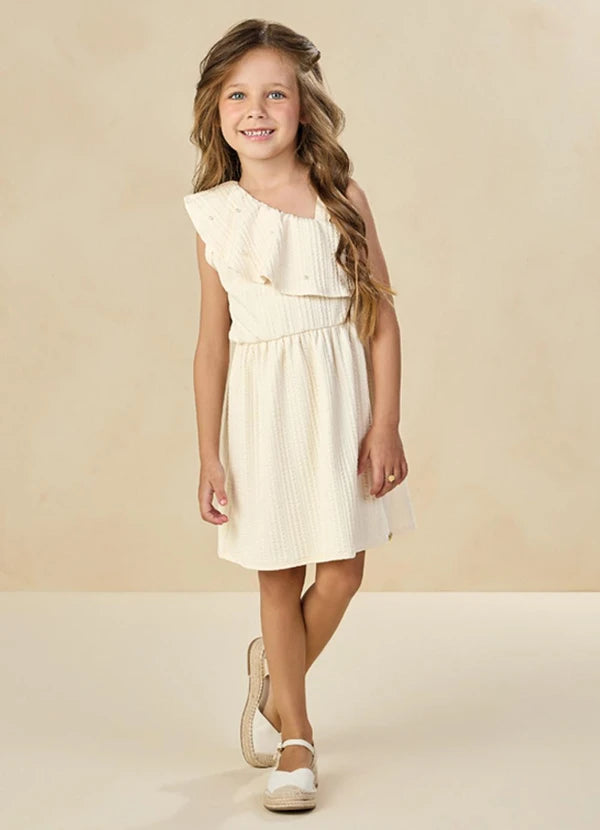 Vestido em Jacquard Tranças Bege