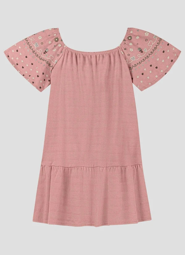 Vestido em Malha Trabalhada Striped Rosa