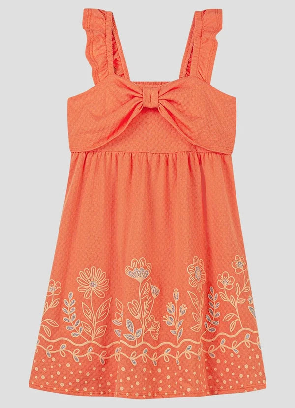 Vestido em Meia Malha Trabalhada Hive Laranja