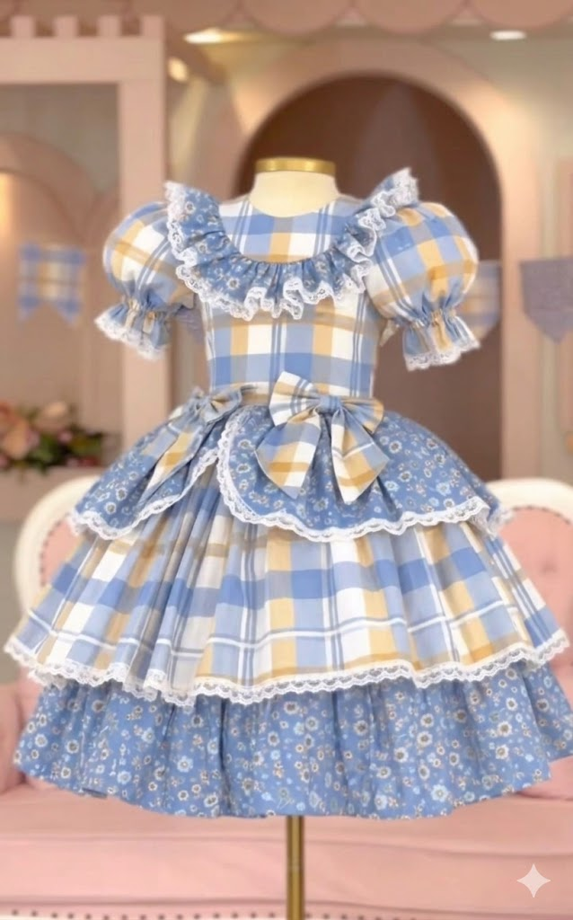 Vestido Festa Junina - Azul Encanto do Campo