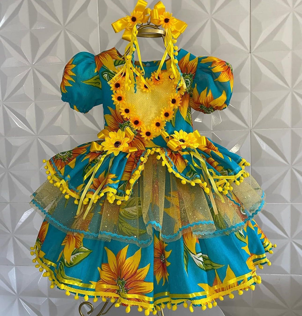 Vestido Festa Junina - Azul Girassol
