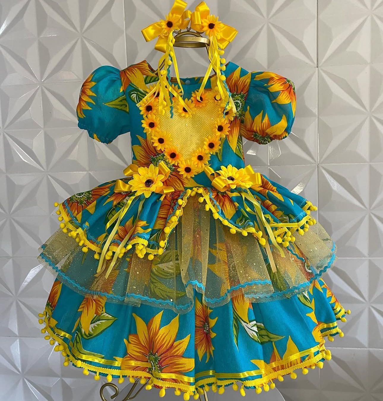 Vestido Festa Junina - Azul Girassol