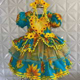 Vestido Festa Junina - Azul Girassol