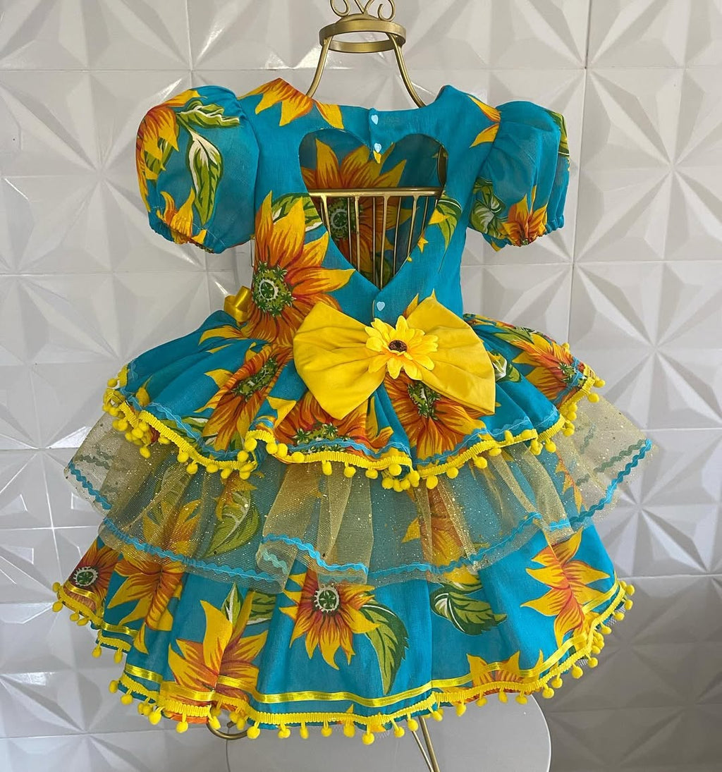 Vestido Festa Junina - Azul Girassol
