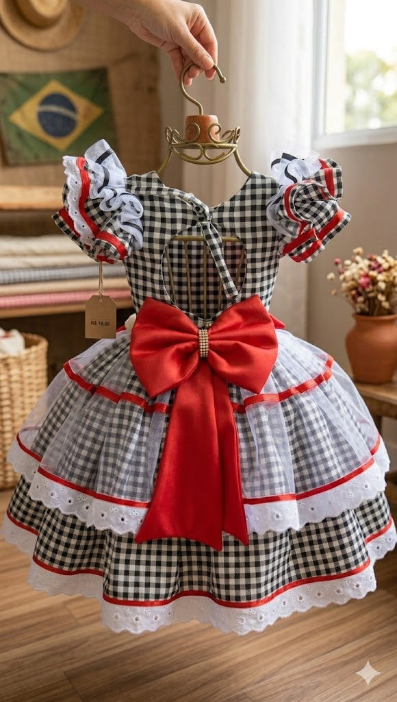 Vestido Festa Junina - Coração de Ursinho