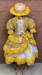 Vestido Festa Junina - Girassol Encantado + Chapéu Combinando