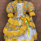 Vestido Festa Junina - Girassol Encantado + Chapéu Combinando