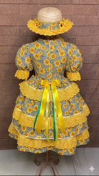 Vestido Festa Junina - Girassol Encantado + Chapéu Combinando