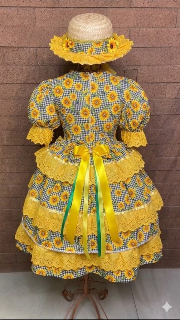 Vestido Festa Junina - Girassol Encantado + Chapéu Combinando