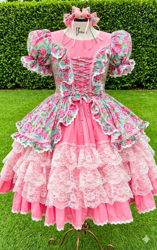 Vestido Festa Junina - Jardim Encantado Rosa Floral