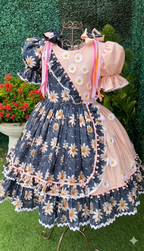 Vestido Festa Junina - Margarida Encantada Azul/Rosé