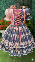 Vestido Festa Junina - Margarida Encantada Azul/Rosé