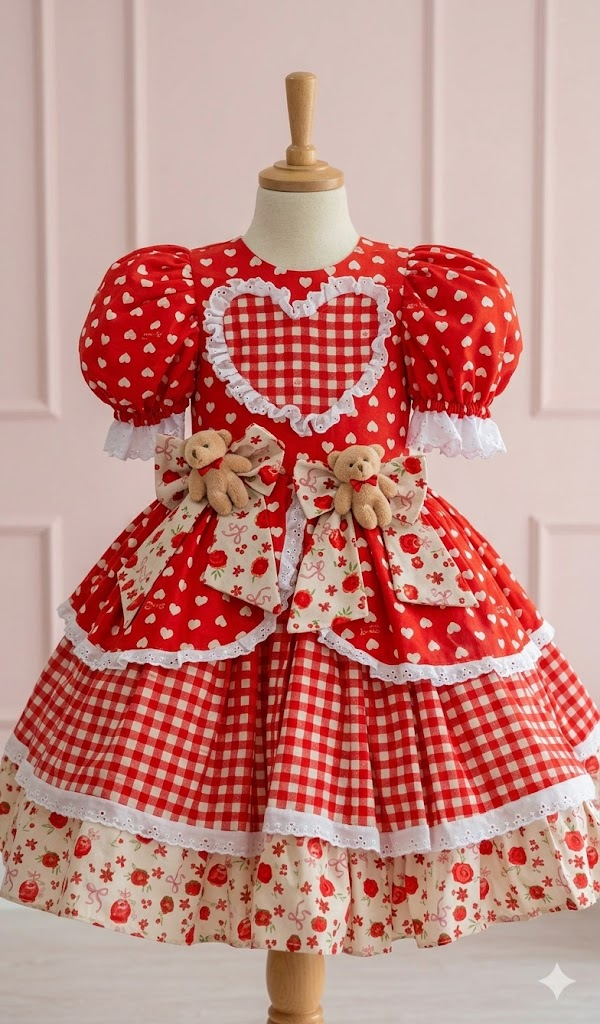 Vestido Festa Junina - Vermelho Encanto de Ursinhos