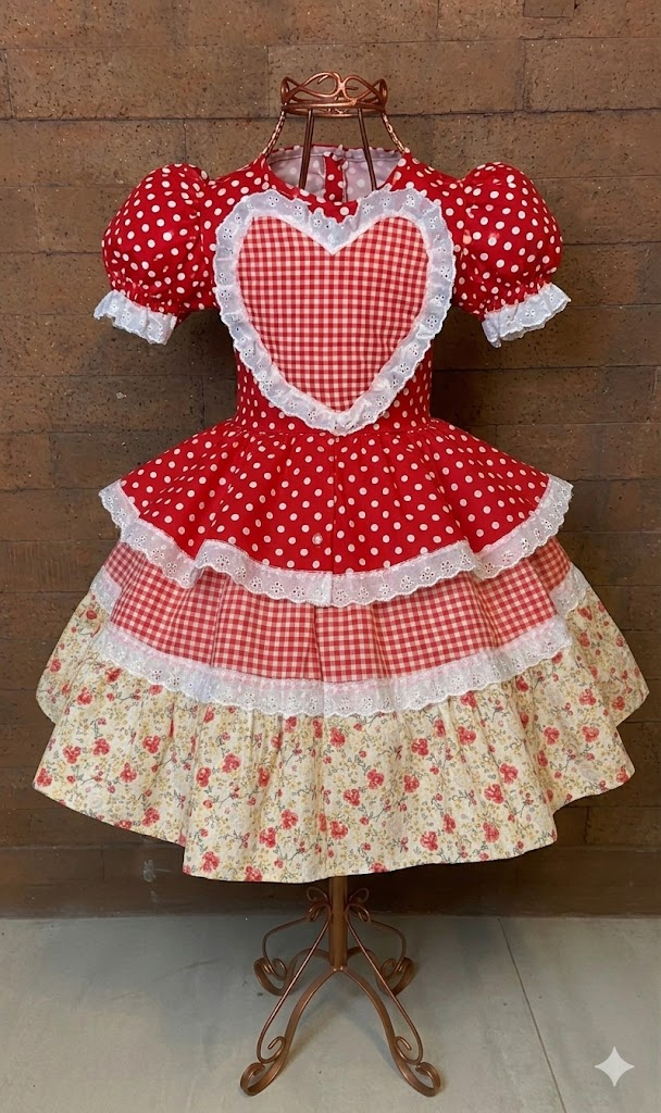 Vestido Festa Junina - Xadrez Vermelho Poás Coração Encantador