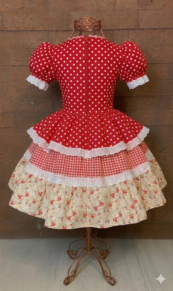 Vestido Festa Junina - Xadrez Vermelho Poás Coração Encantador