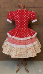 Vestido Festa Junina - Xadrez Vermelho Poás Coração Encantador