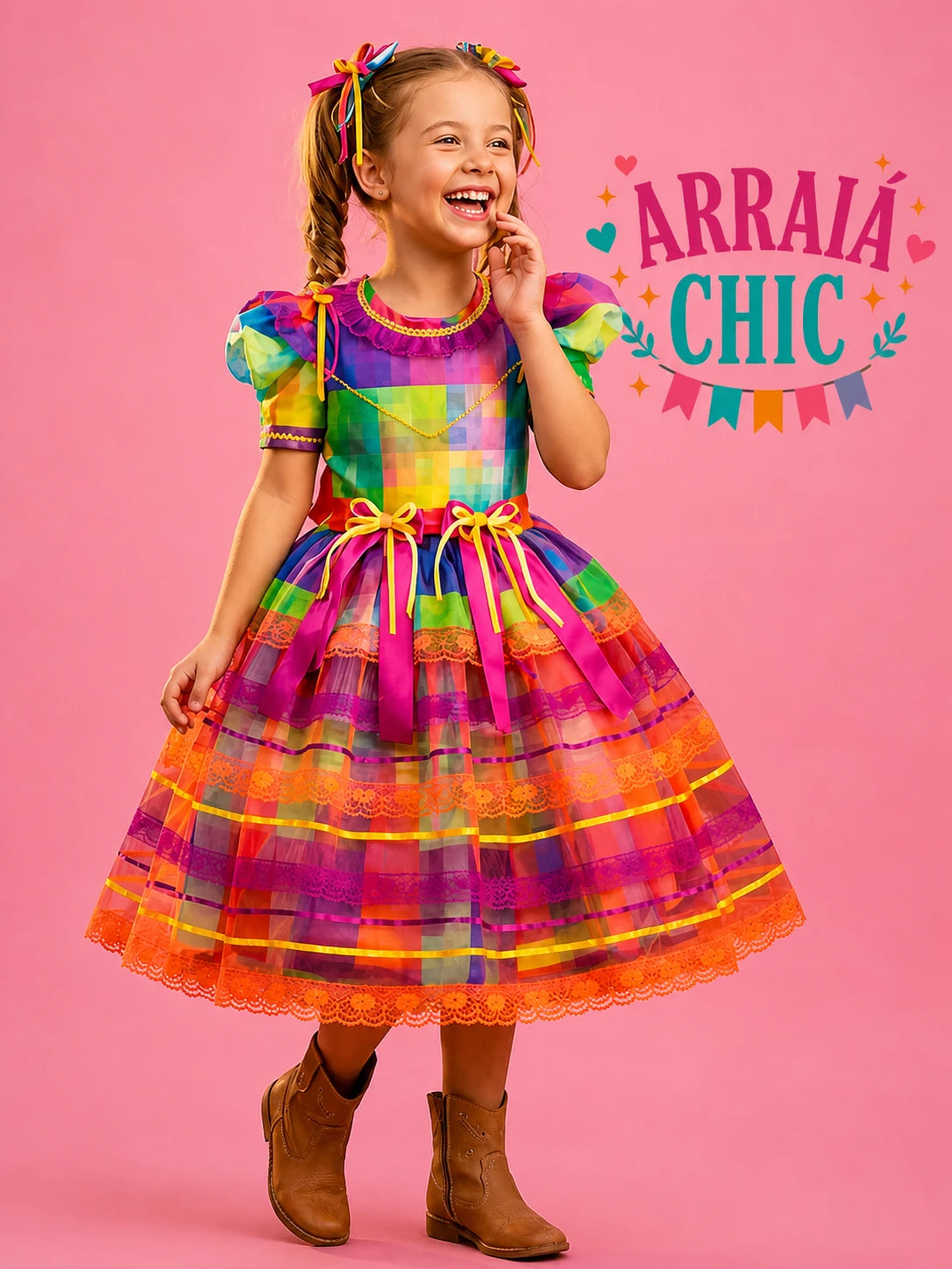 Vestido Infantil de Festa Junina Luxo Caipirinha Fashion - Algodão