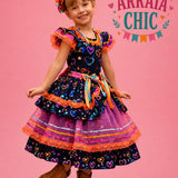 Vestido Infantil de Festa Junina Luxo Chuva de Amor - Algodão