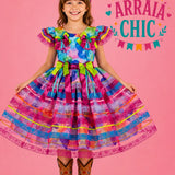 Vestido Infantil de Festa Junina Luxo Corações Candy Colors - Algodão