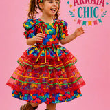 Vestido Infantil de Festa Junina Luxo Corações de Arraiá - Algodão