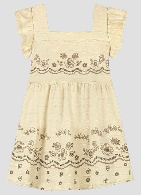 Vestido Infantil em Malha Trabalhada Stripe Bege