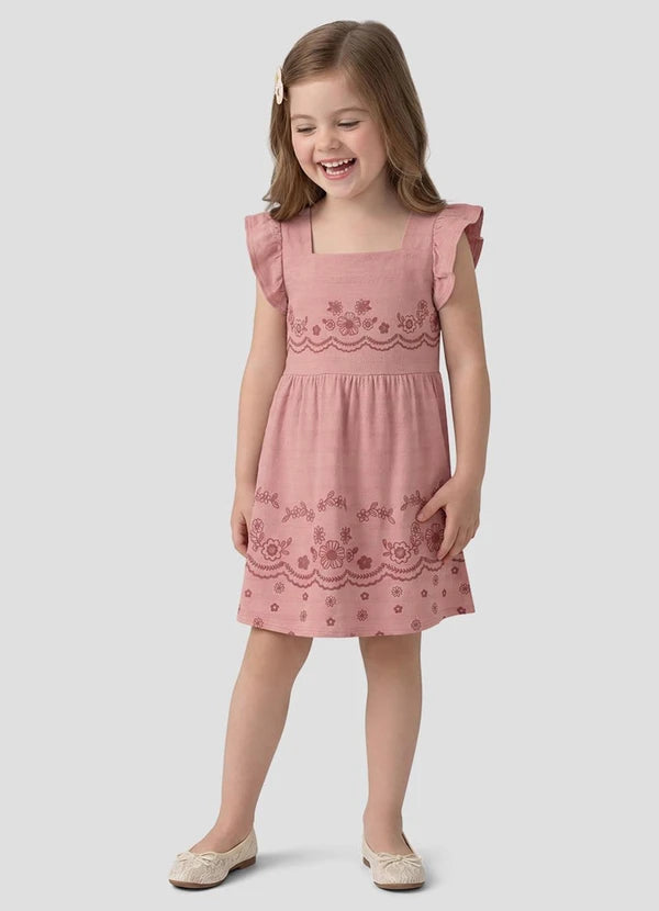 Vestido Infantil em Malha Trabalhada Stripe Rosa