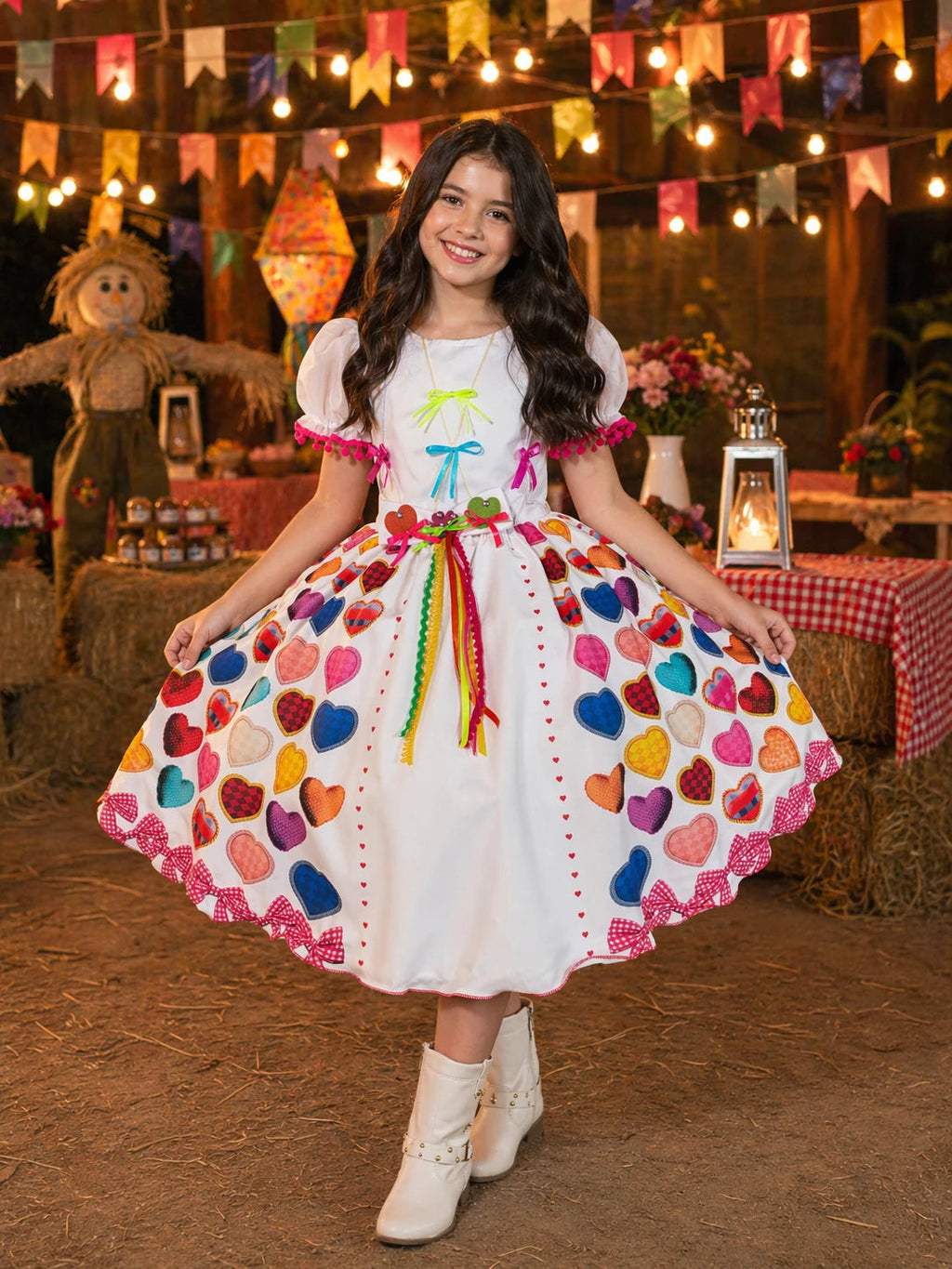 Vestido Infantil Junino Arraiá Branco Noivinha Junina